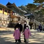 Family photo in front of Cheongungyo and Baegungyo Bridges at Bulguksa Temple in Gyeongju, South Korea.