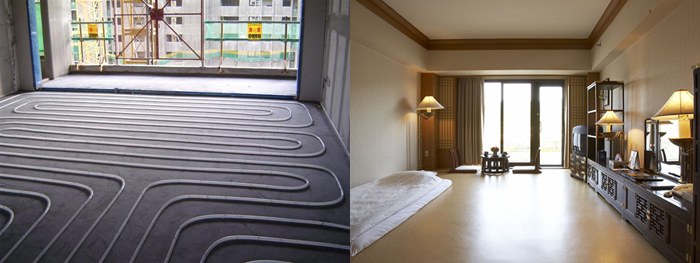 Modern hydronic floor heating pipes installation in Korea